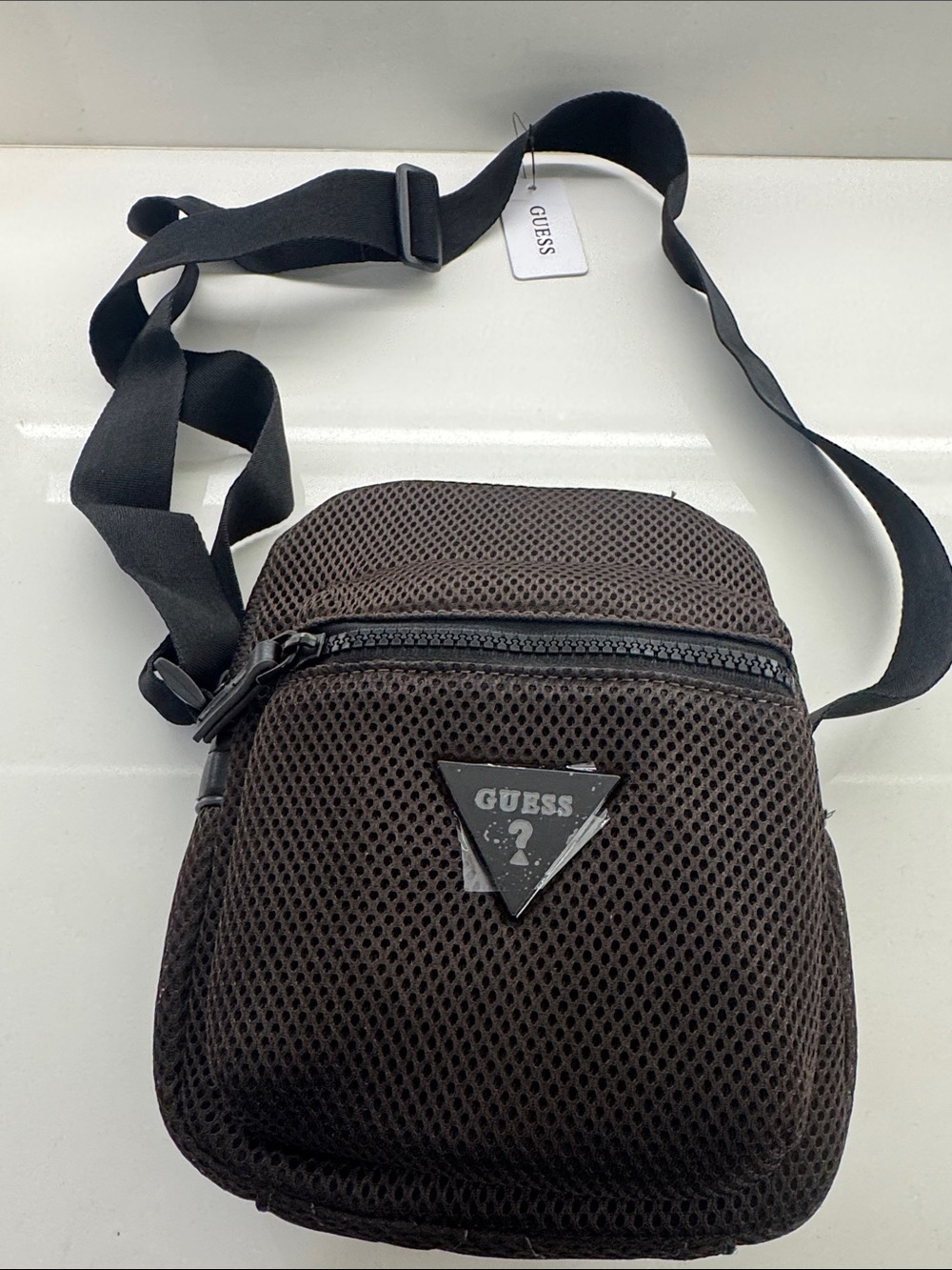 GUESS Black Mesh Men’s Belt Bag with Adjustable Strap